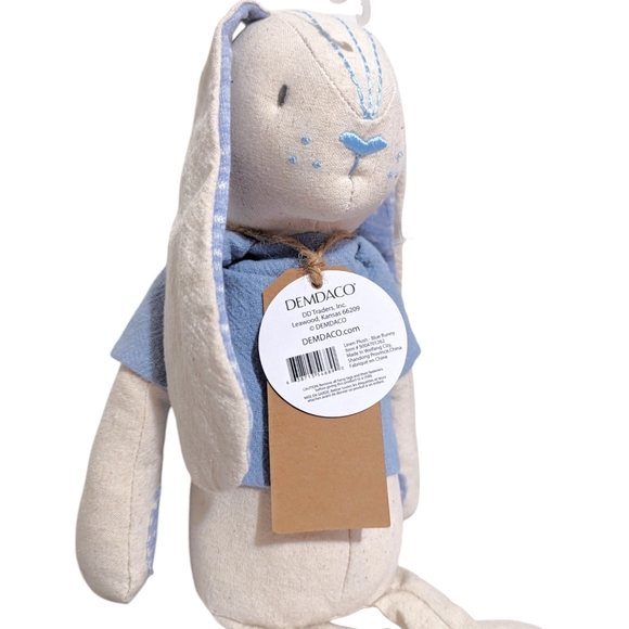 Demdaco Blue Baby Linen Plush Long Legs Floppy Ears Embroidered Easter - Picture 2 of 6